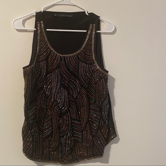 Anthropologie black multi color beaded top small - Picture 3 of 7